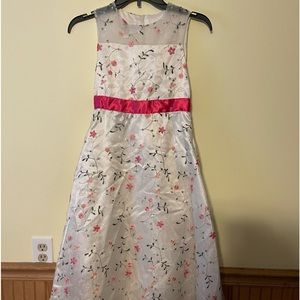 Girls size 12, Bonnie Jean dress. White w/pink flowers & bright pink sash